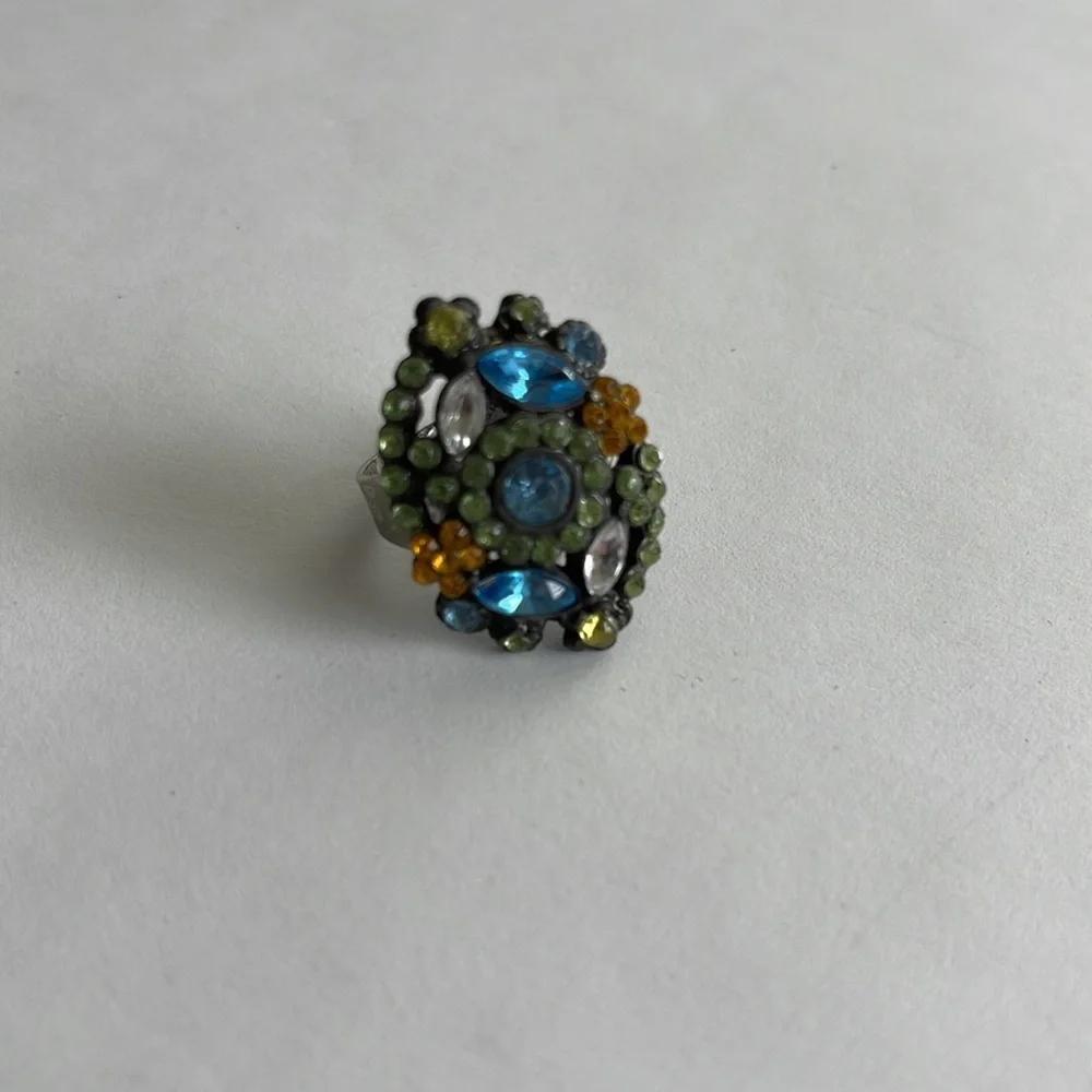 Multi Color Rhinestone Adjustable Ring - Picture 2 of 3